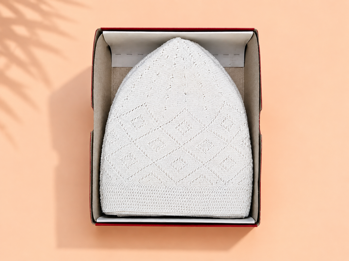 White Turkish Prayer Cap (c-502) (Per Dozen)